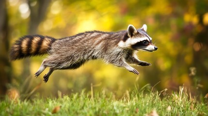 Canvas Print - Raccoon in Mid-Air Jump