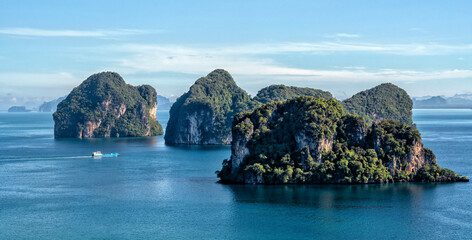 Wall Mural - Thailand travel and tourism. Excursion tours on Thai boats. Islands and beaches of the Adaman Sea and Krabi