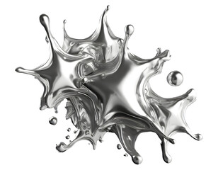 3d chrome metal organic fluid shapes and stars. Abstract liquid mercury Splash. Generative AI.