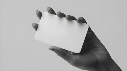 a modern business card design, featuring a plain white card with rounded corners held by a smooth, o