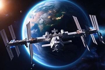 Wall Mural - High Quality 5K 3D Illustration of Space Station Orbiting Earth for Astronomy Enthusiasts and Space Exploration