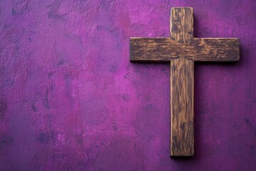 Lent Season,Holy Week and Good Friday concepts - photo of wooden cross in purple vintage background , ai