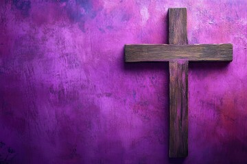 Wall Mural - Lent Season,Holy Week and Good Friday concepts - photo of wooden cross in purple vintage background , ai