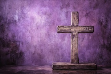 Wall Mural - Lent Season,Holy Week and Good Friday concepts - photo of wooden cross in purple vintage background , ai