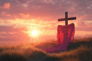 omb Empty With Shroud And Crucifixion At Sunrise - Resurrection Of Jesus Christ , ai