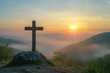 © Dzikrul Husnani - Serene Sunrise Behind Cross on Hill, Spiritual Awakening Concept , ai