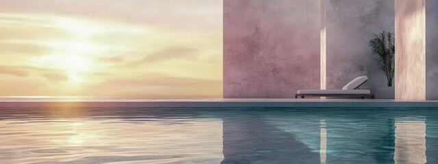 Wall Mural - A beautiful pool with a sunset in the background