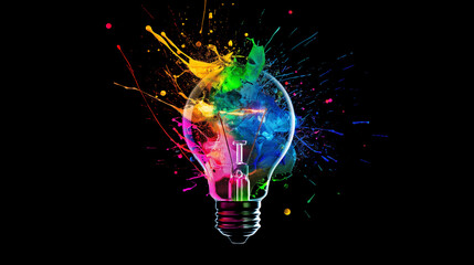 Wall Mural - A colorful light bulb with splatters of paint surrounding it