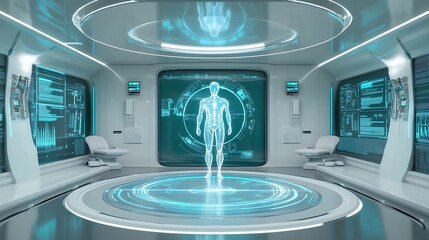 Poster - Futuristic Medical Lab with Holographic Human Anatomy