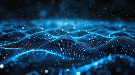 Wall Mural - Abstract Technology Particle Digital Background with Futuristic Waving Lines