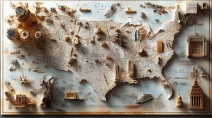 Wall Mural - A vintage-themed state map of New York with marked historical sites and key urban areas.