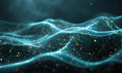 Wall Mural - a sound wave pattern element features green and blue digital curves, representing audio or communica