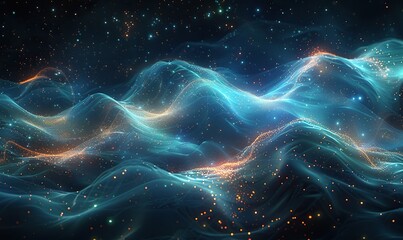 Wall Mural - a sound wave pattern element features green and blue digital curves, representing audio or communica