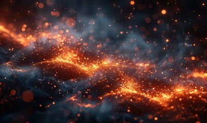 fire embers and particles glow over a black background, creating an abstract and dynamic effect.