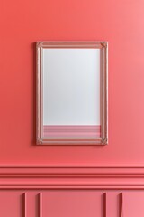 Wall Mural - A decorative mirror framed in ornate design against a vibrant coral wall.