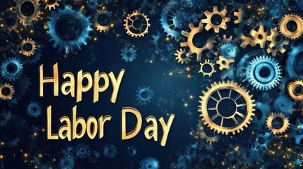 Wall Mural - Vibrant Labor Day Celebration with Gears and Glittering Effects