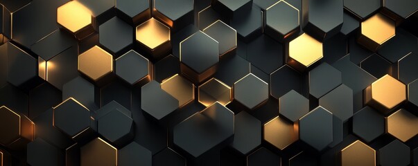 Sticker - Abstract background with black and golden hexagons