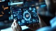 © paper later - Person Holding Tablet with AP Icon and Digital Interface