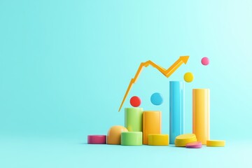 Poster - Colorful bar graph with dots on turquoise background, illustrating data trends and analysis, perfect for business and marketing visuals.