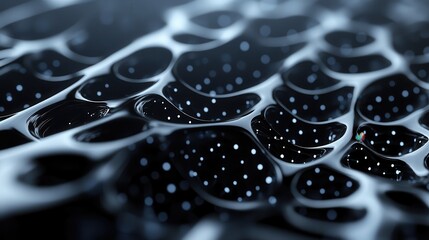 Fototapete - Abstract black and white metal grid with intricate patterns and light reflections, showcasing modern industrial design elements.
