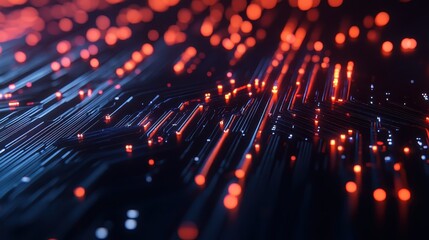 Aufkleber - Abstract close-up of orange and blue neon lights in a digital network. Modern technology, futuristic design, and glowing fiber optics.
