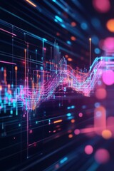Leinwandbilder - Abstract digital art featuring colorful light streaks and bokeh, showcasing futuristic data and technology aesthetics.