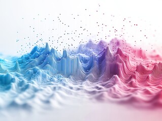 Poster - Abstract digital landscape with colorful peaks and valleys. Blue and pink gradient with a futuristic, -ed aesthetic.