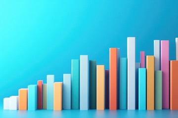 Poster - Colorful 3D bar graph on a blue background, representing data analysis, business statistics, and financial growth in a modern design.