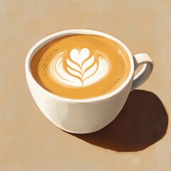 Wall Mural - A close-up of a cup of latte art with a heart shaped design.