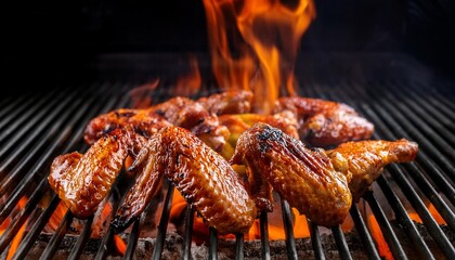 Fiery Grilling: Chicken Wings on the Burning Grill