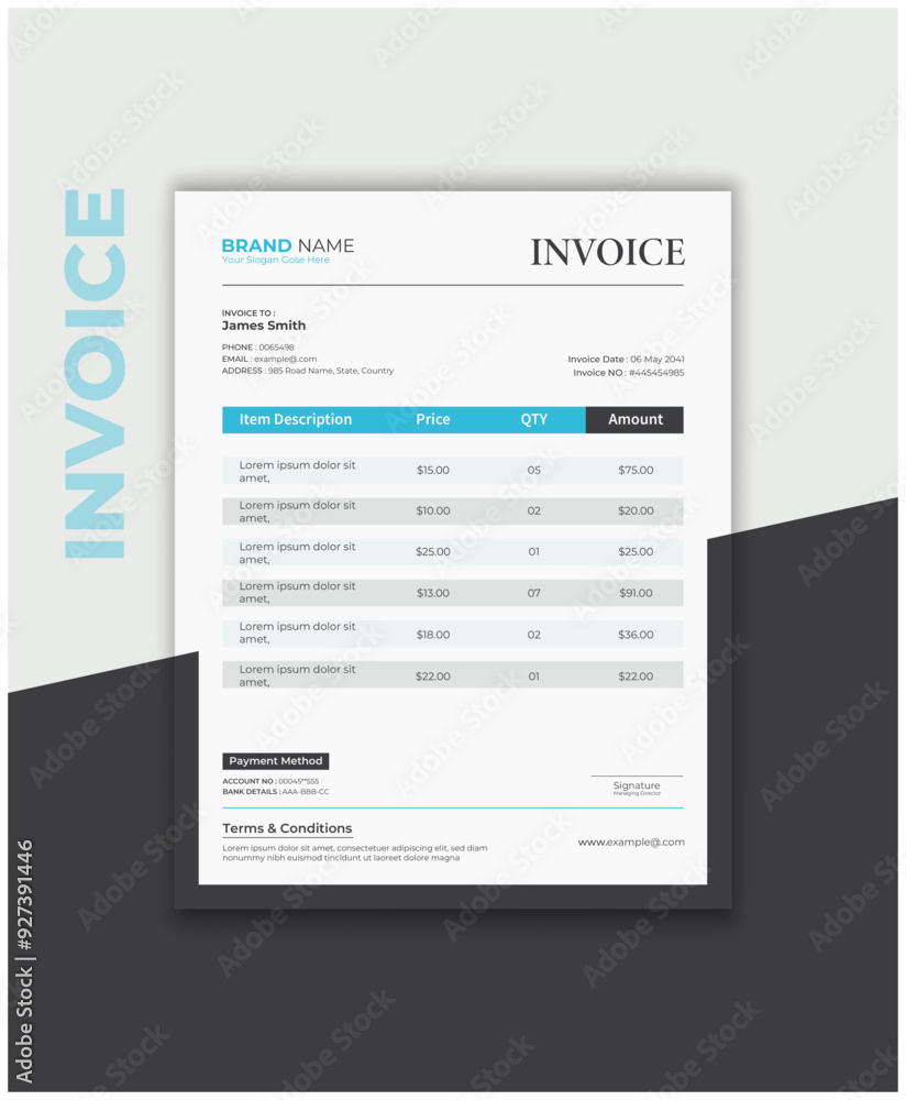 Modern Invoice editable template layout design. Printable invoice ...