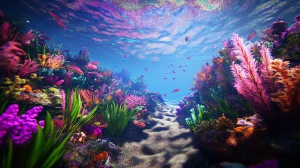 Sticker - A colorful underwater scene with vibrant coral and fish.