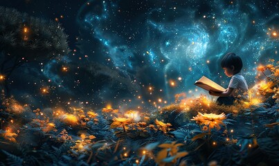 Wall Mural - the concept of dreams and imagination in education is depicted through surreal art featuring childre