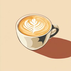 Wall Mural - A cup of latte with a heart-shaped design in the foam.