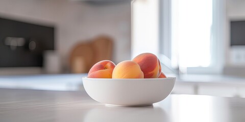 Poster - Peaches in a bowl on the kitchen table