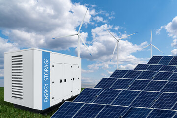solar panel and wind turbines with energy storage