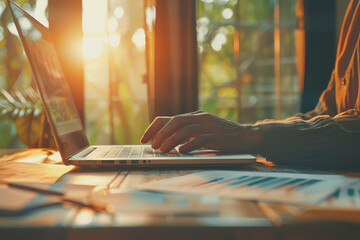 Canvas Print - business man hand working on laptop computer financial with graphic graph chart diagram