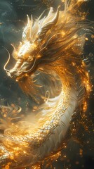 Traditional golden lines chinese dragon illustration poster background