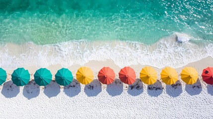 Colorful Beach Umbrellas on White Sand Beach.