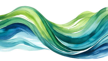 Wall Mural - Blue And Green Wave on a isolated on white background. Generative AI.