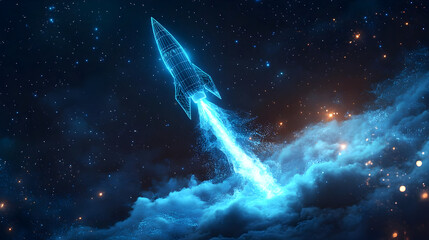 A stunning digital artwork of a glowing rocket launch against a starry background, symbolizing exploration and innovation.