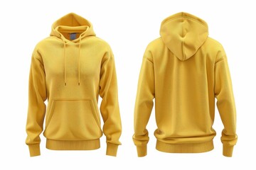 Wall Mural - Blank yellow hoodie sweatshirt long sleeve front and back view mockup with clipping path, hoody for design mockup for print, isolated on white background