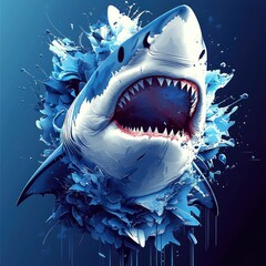 Canvas Print - Great White Shark in Blue Abstract Splash