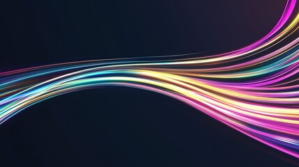 Colorful light streaks flow across a dark background, creating a dynamic and vibrant visual effect