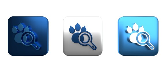 Sticker - Colorful Paw search icon isolated on white background. Magnifying glass with animal footprints. Square button. 3D render illustration