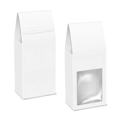 Wall Mural - white blank cardboard gable top box with clear plastic window. front and back isolated. realistic 3d