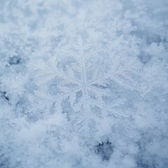 Canvas Print - A single, delicate snowflake rests on a bed of fresh snow.