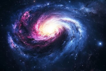 Canvas Print - A vibrant spiral galaxy in deep space with swirling colors of pink, blue, and yellow.