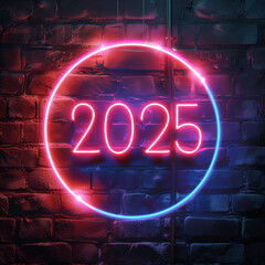 Wall Mural - 2025 neon numbers luminous New Year symbol fluorescent 2025 greeting card glowing sparkle, luminous New Year symbol, fluorescent 2025