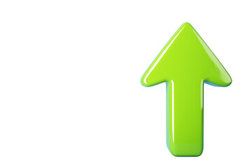 Fototapete - Glossy green arrow pointing upward, isolated on a white background. Clean and simple design concept representing direction and growth. 3D Rendering